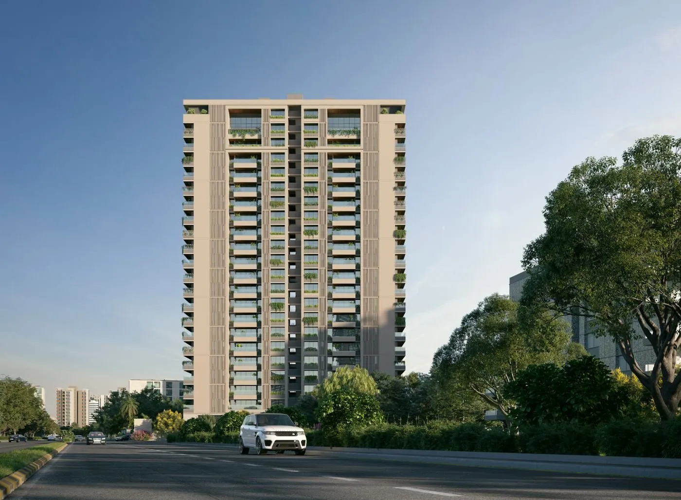 Modern architectural facade and property development