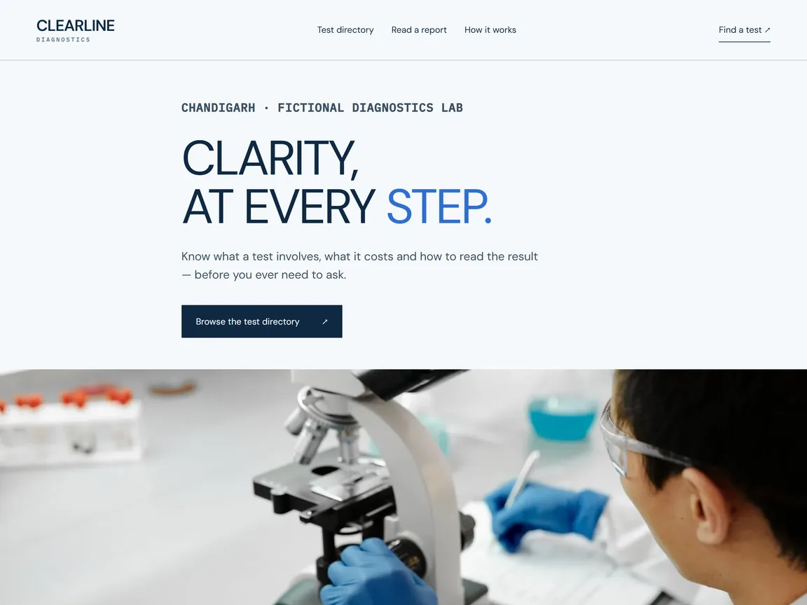 Clearline Diagnostics — actual diagnostics labs website preview