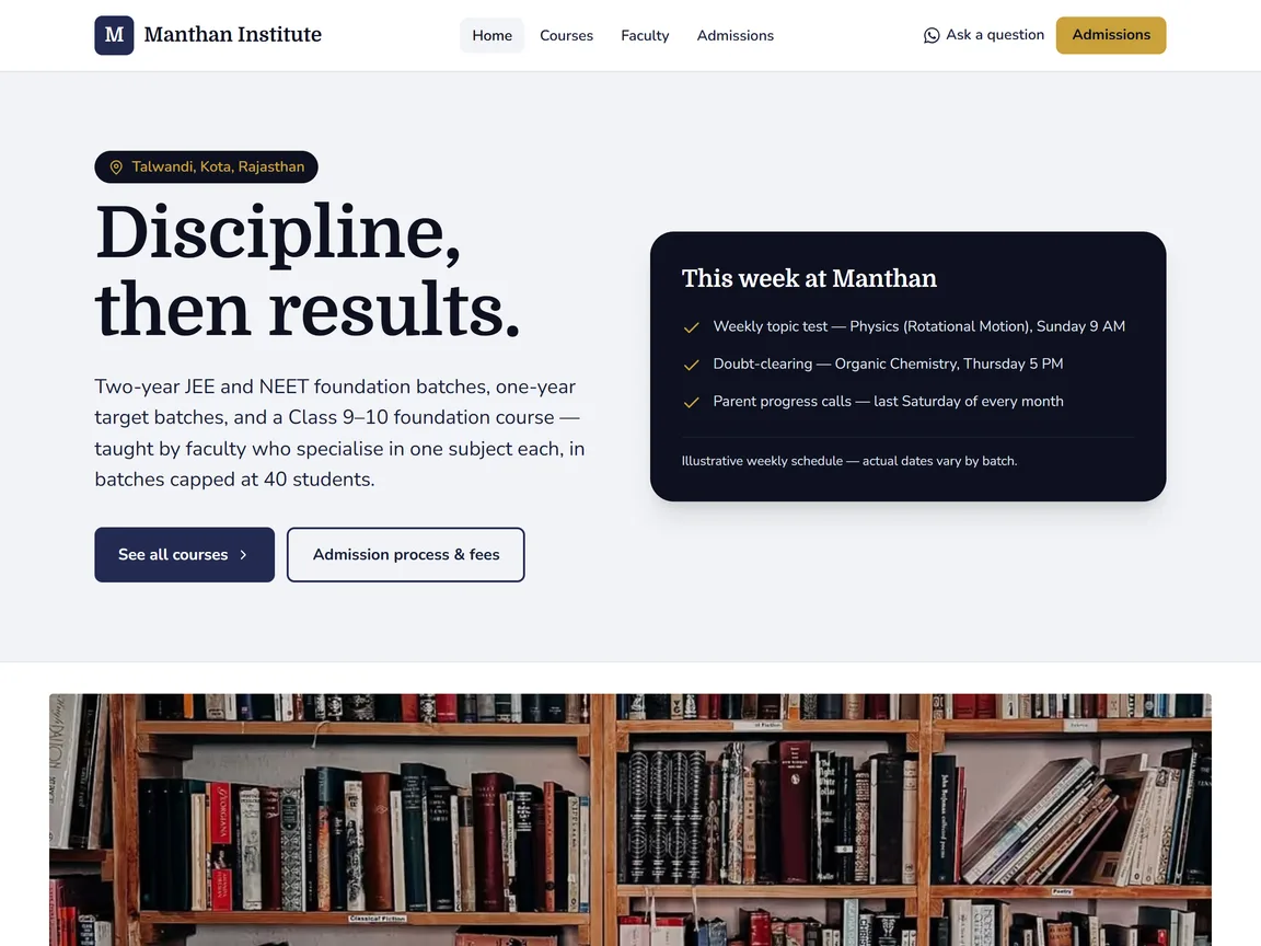 Manthan Institute of Competitive Studies — actual coaching institutes website preview